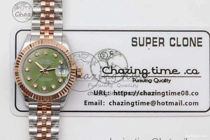 0511 Lady DateJust 28 SS RG TWF 1:1 Best Edition Green Dial Diamonds Markers on Jubilee Bracelet NH Trendsetting 2130